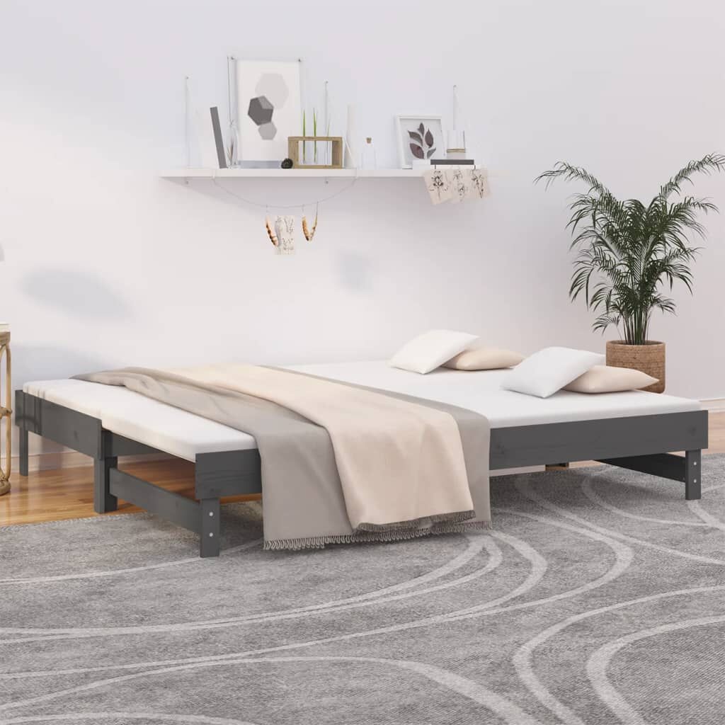 Vidaxl Ausziehbares Tagesbett Kiefer Massivholz Grau - bis zu 34% sparen