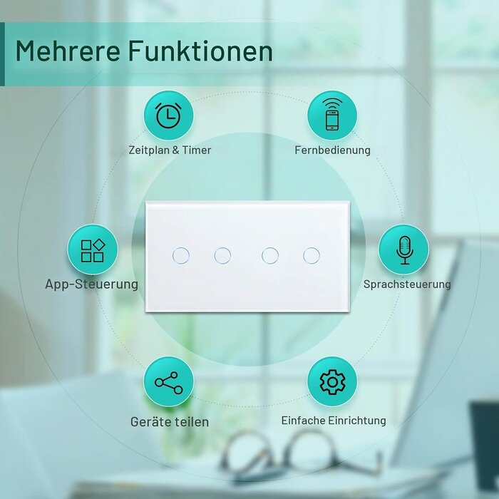 Smarter WLAN Doppel-Lichtschalter, Glas-Panel, Weiß - 57% Rabatt