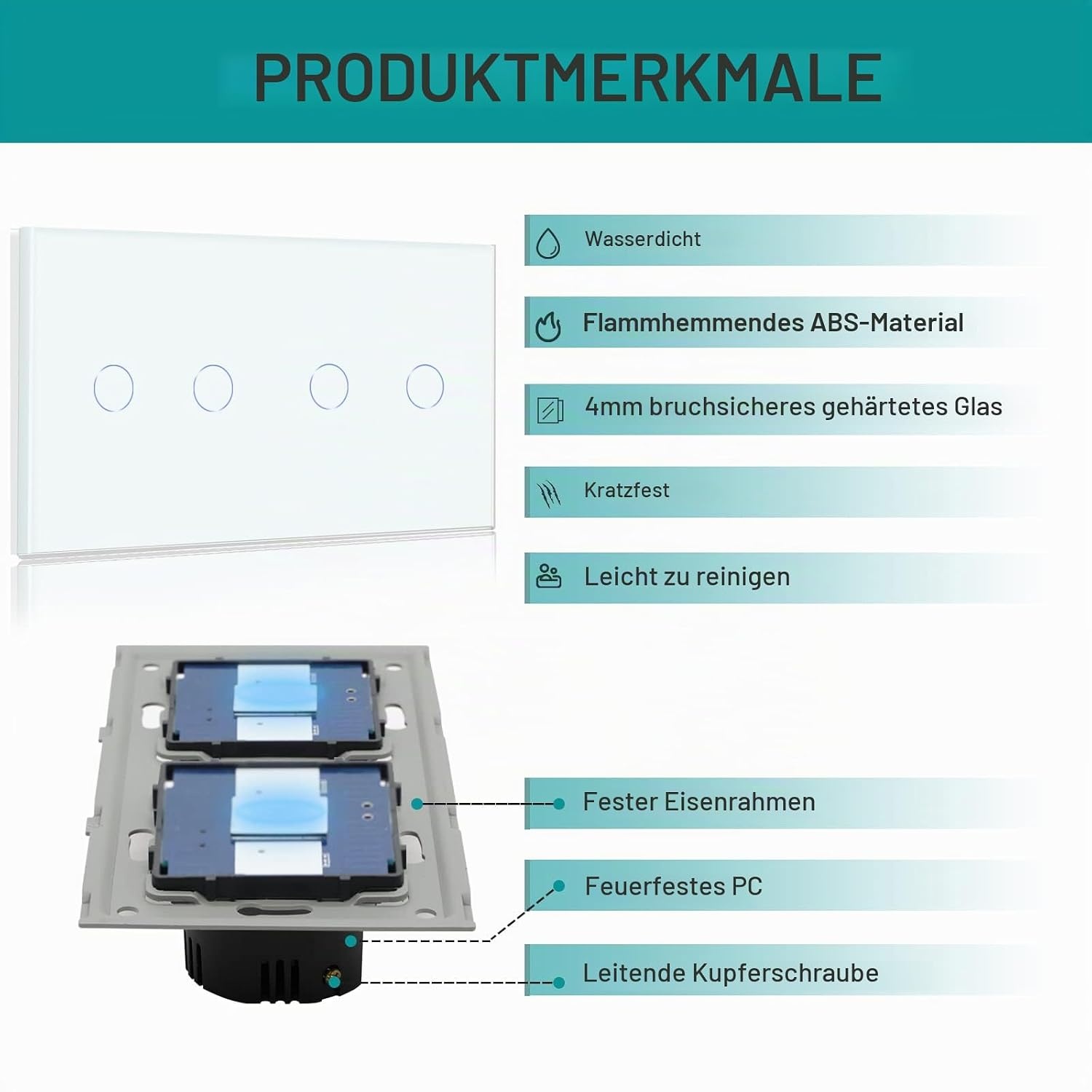 Smarter WLAN Doppel-Lichtschalter, Glas-Panel, Weiß - 57% Rabatt
