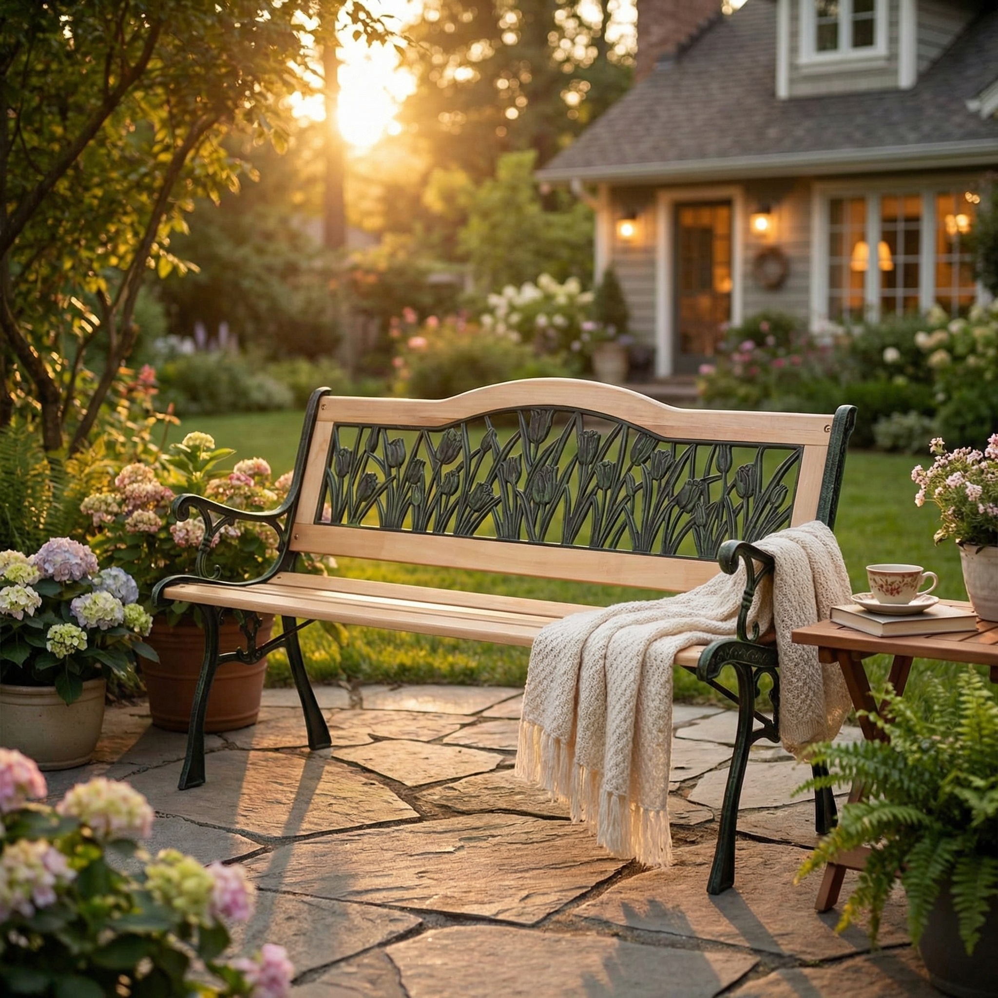 Viking Choice Klassische Gartenbank mit Tulpenmuster - bis zu 34% reduziert