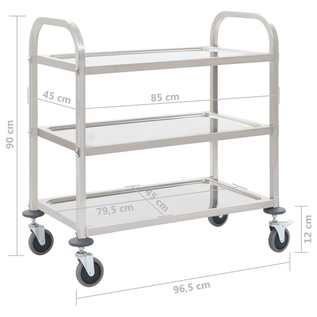 Vidaxl Edelstahl Servierwagen 3 Ebenen 96,5x55x90 cm - bis zu 34% Rabatt