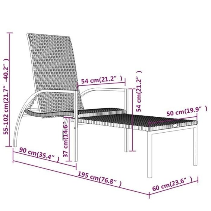 Vidaxl Gartenliege mit Fußstütze Poly-Rattan Grau - bis zu 34% sparen