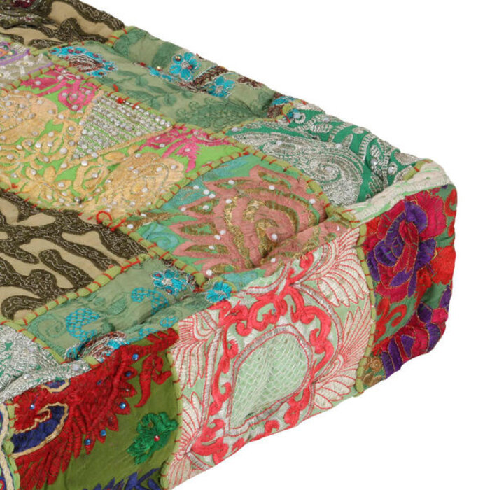 Vidaxl Patchwork-Pouf Baumwolle Grün 50x50x12 cm - Handgefertigtes Unikat bis zu 33%
