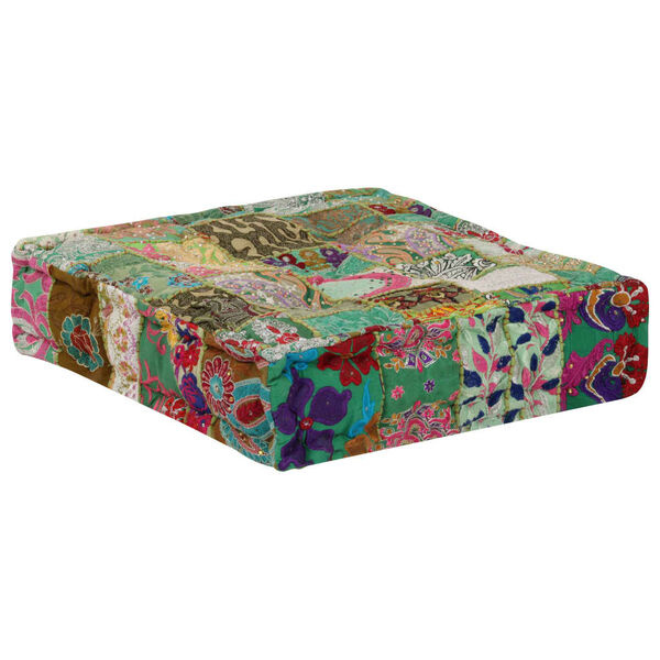 Vidaxl Patchwork-Pouf Baumwolle Grün 50x50x12 cm - Handgefertigtes Unikat bis zu 33%