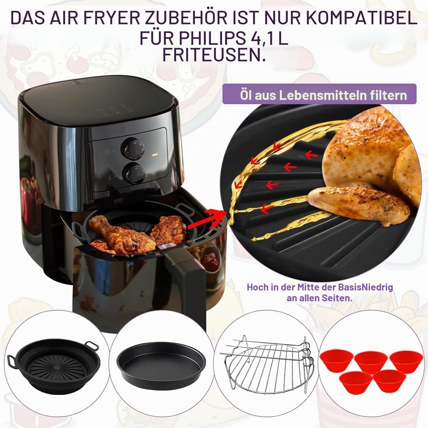 Heißluftfritteusen-Zubehörset 4-tlg. für 4,1 L Modelle - bis zu 51% sparen