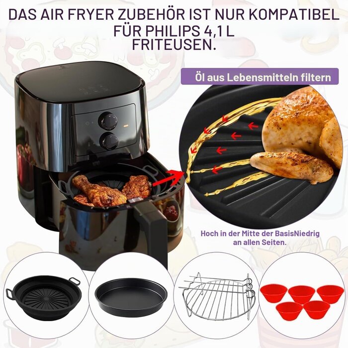 4-tlg. Airfryer-Silikon-Set rund 16,5 cm für Heißluftfritteusen - bis zu 51%