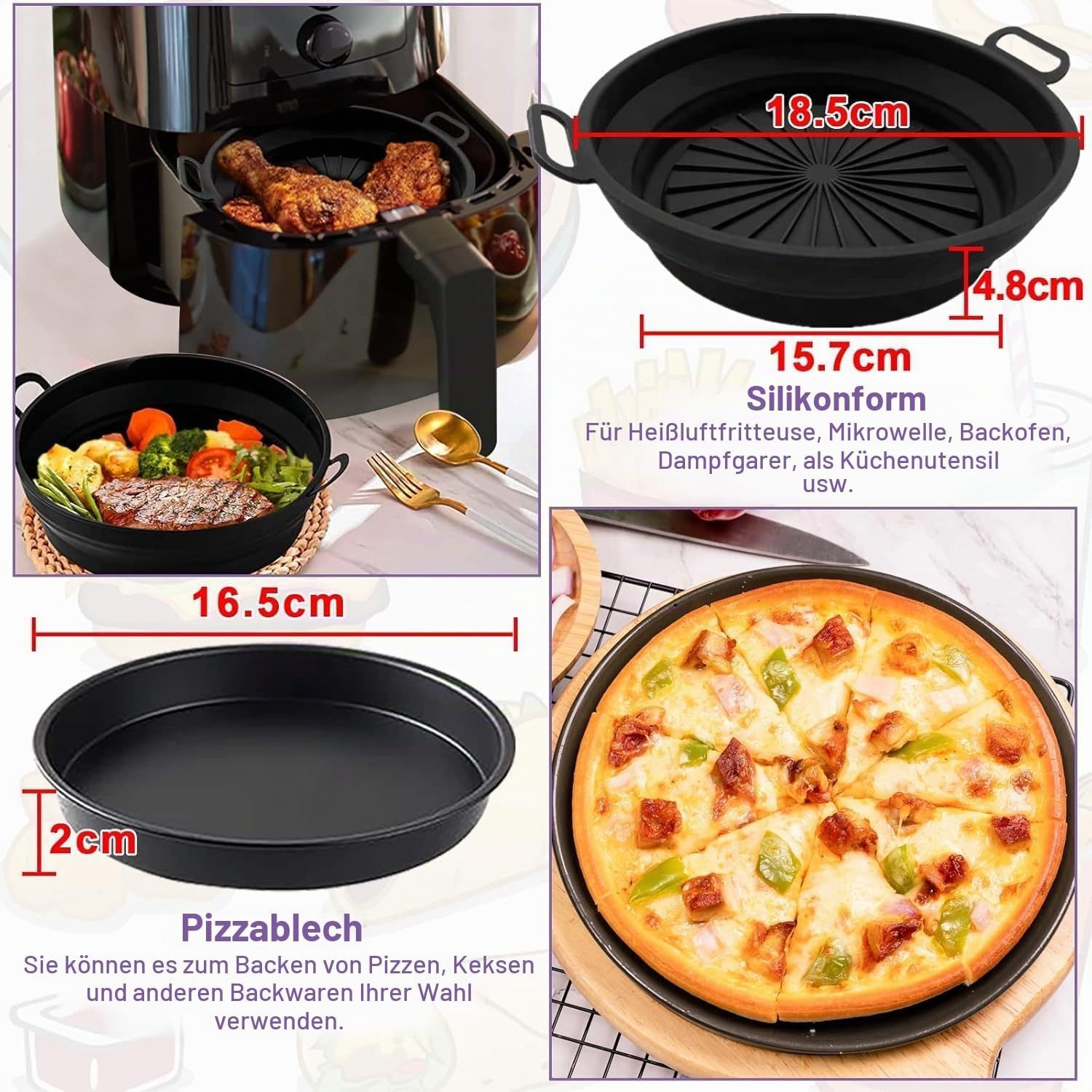 4-tlg. Airfryer-Silikon-Set rund 16,5 cm für Heißluftfritteusen - bis zu 51%