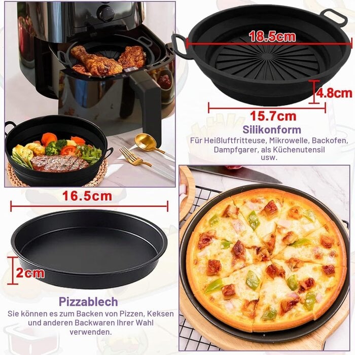4-tlg. Airfryer-Silikon-Set rund 16,5 cm für Heißluftfritteusen - bis zu 51%