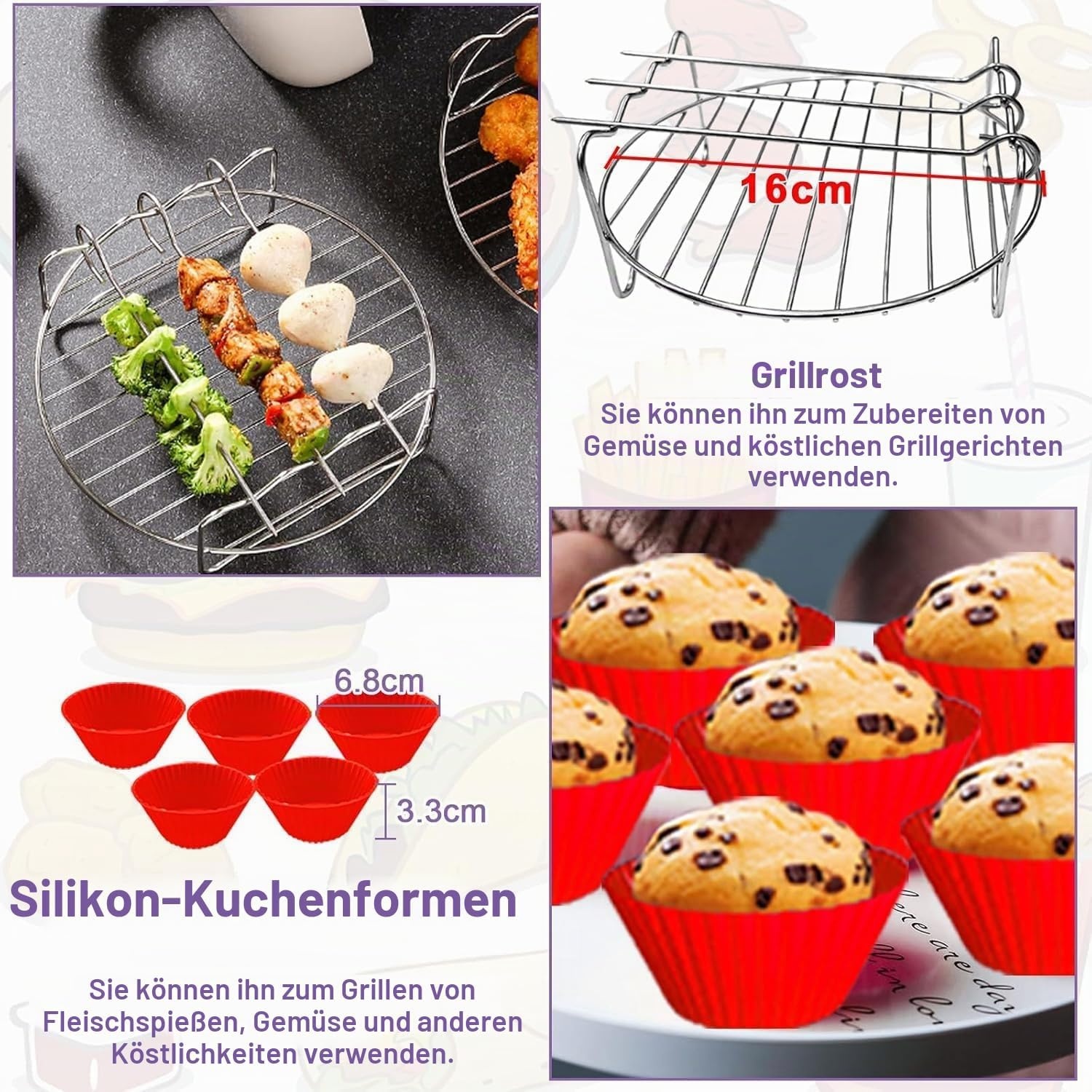 4-tlg. Airfryer-Silikon-Set rund 16,5 cm für Heißluftfritteusen - bis zu 51%