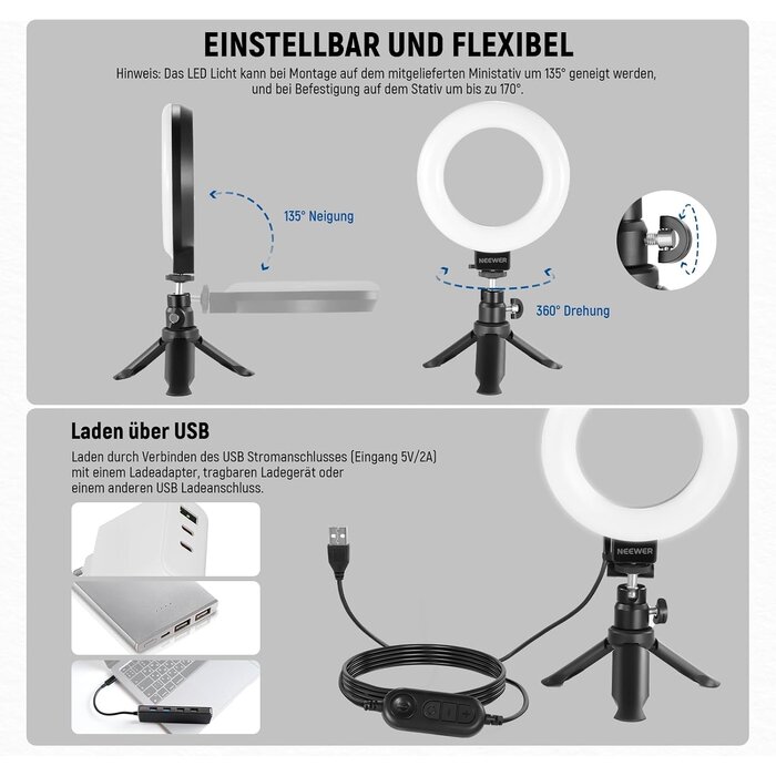 5 Zoll LED-Ringlicht für Videokonferenzen - Jetzt bis zu 55 % reduziert