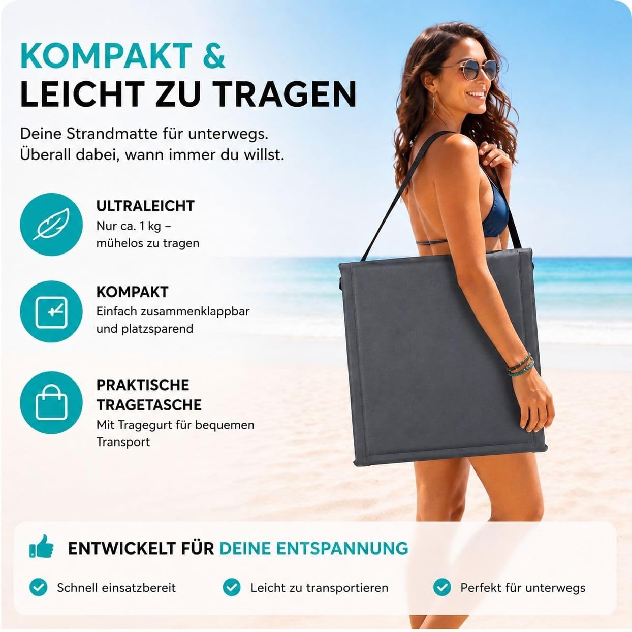 2er Set klappbare Strandmatten mit Rückenlehne, Grau - 64% Rabatt