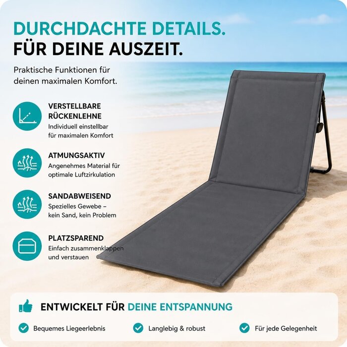 2er Set klappbare Strandmatten mit Rückenlehne, Grau - 64% Rabatt