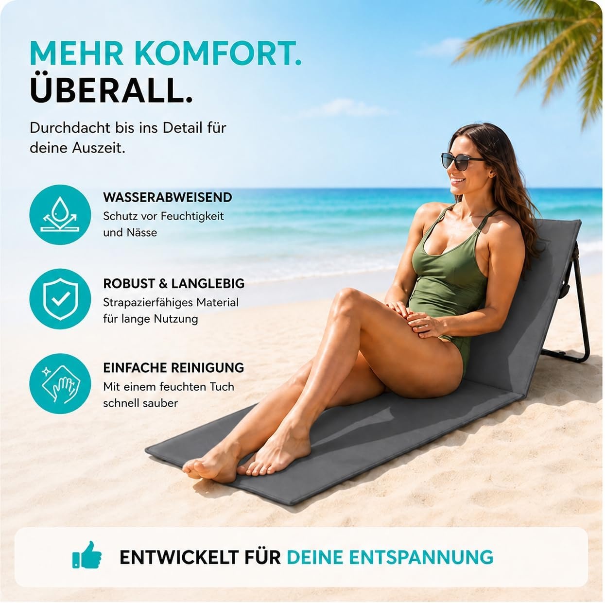 2er Set klappbare Strandmatten mit Rückenlehne, Grau - 64% Rabatt