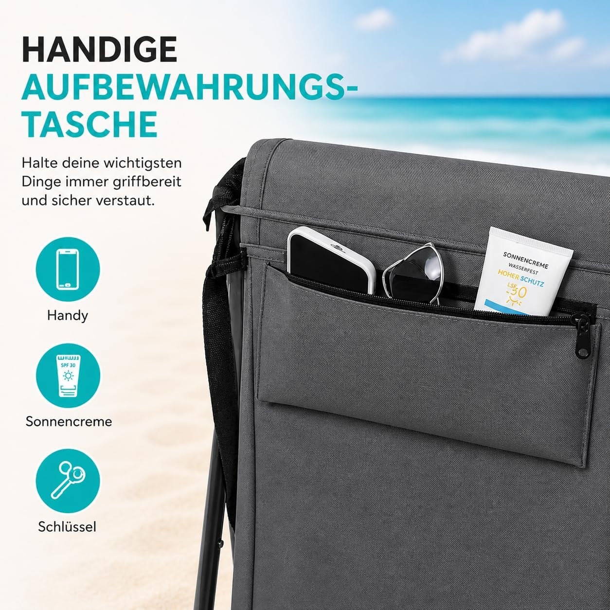 2er Set klappbare Strandmatten mit Rückenlehne, Grau - 64% Rabatt