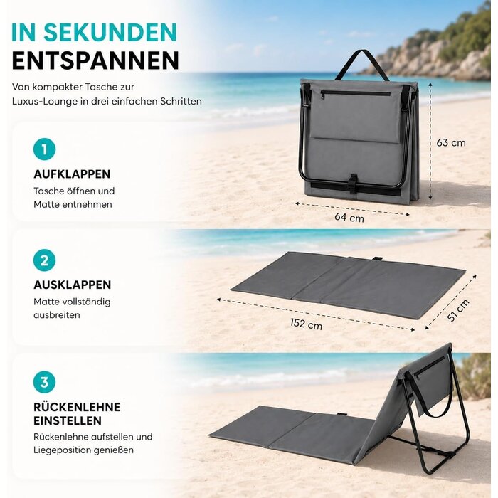 2er Set klappbare Strandmatten mit Rückenlehne, Grau - 64% Rabatt