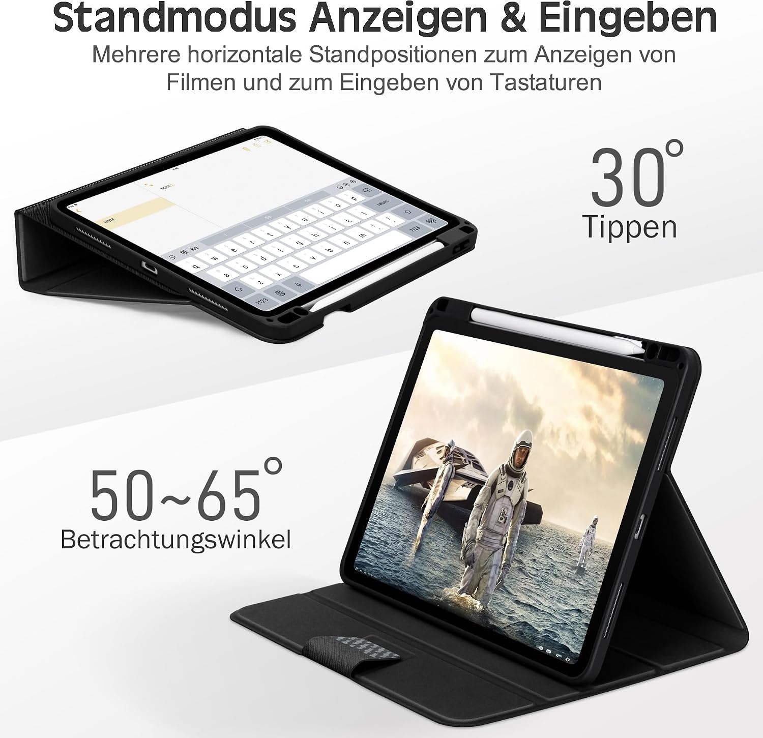 iPad Air 5./4. Gen Hülle - Smart Folio mit Stiftehalter - Schwarz - 57% Rabatt