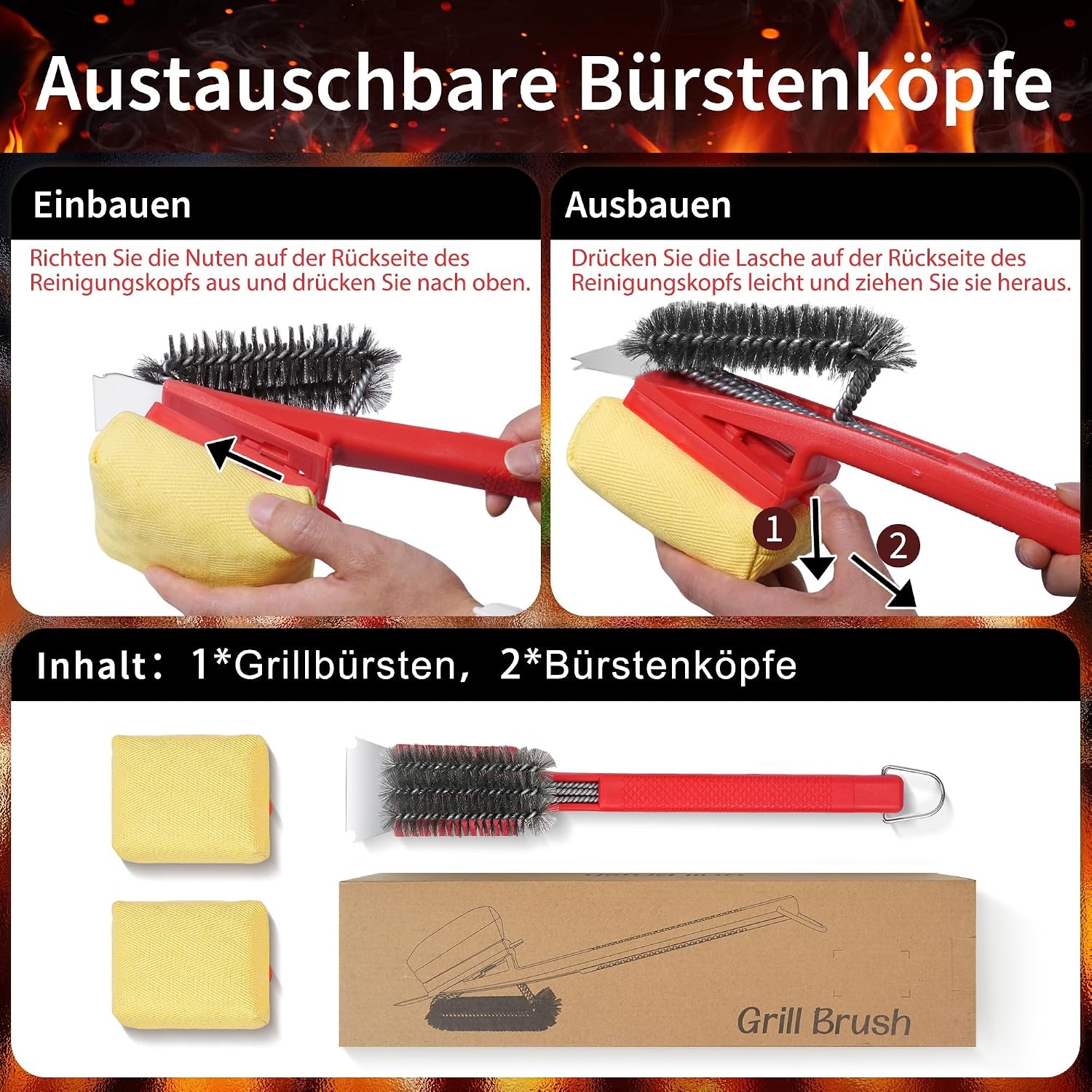 Robuste Grillbürste mit Edelstahlschaber - 45 cm - 54% Rabatt