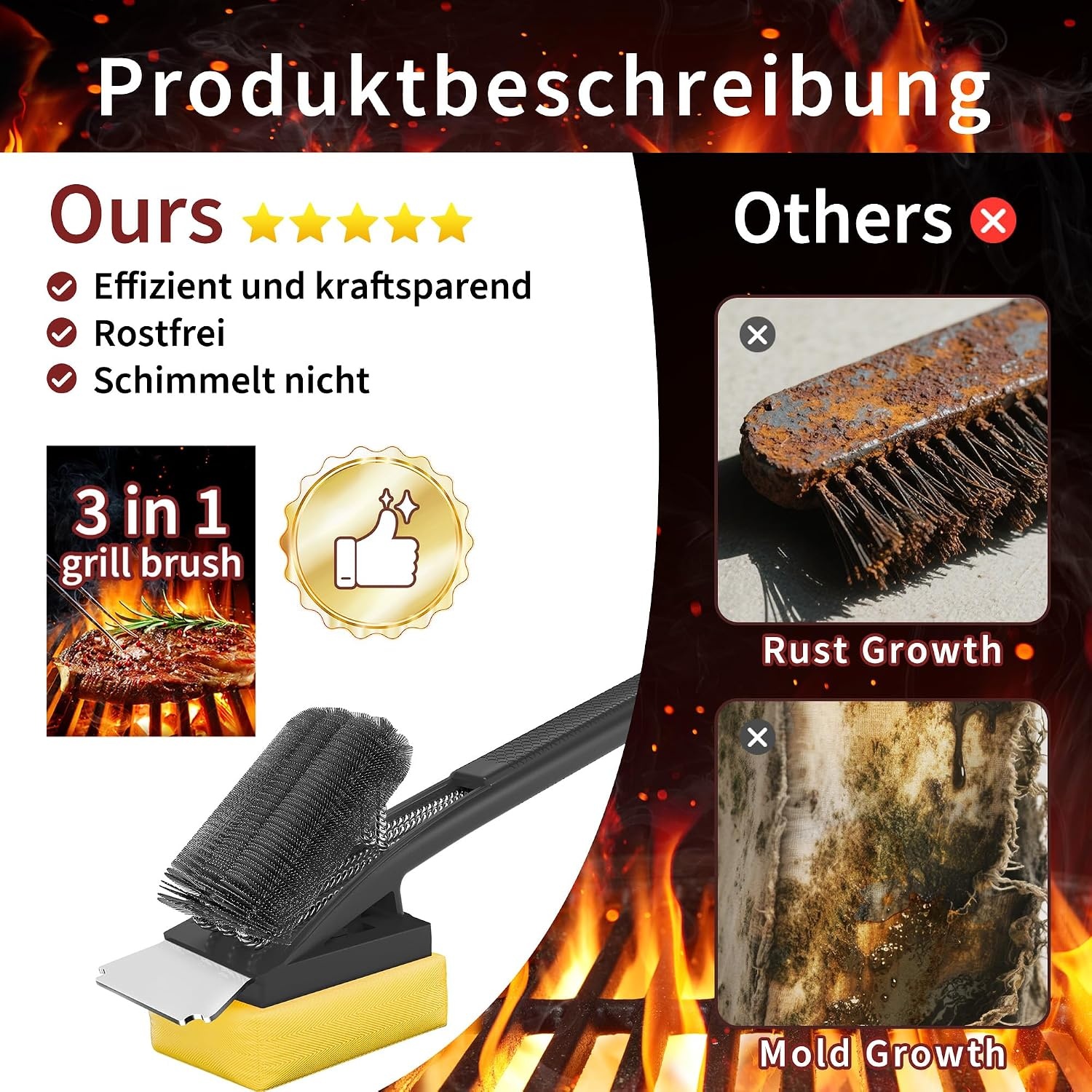 Grillreinigungsbürste mit Schaber 45 cm - 55% Rabatt