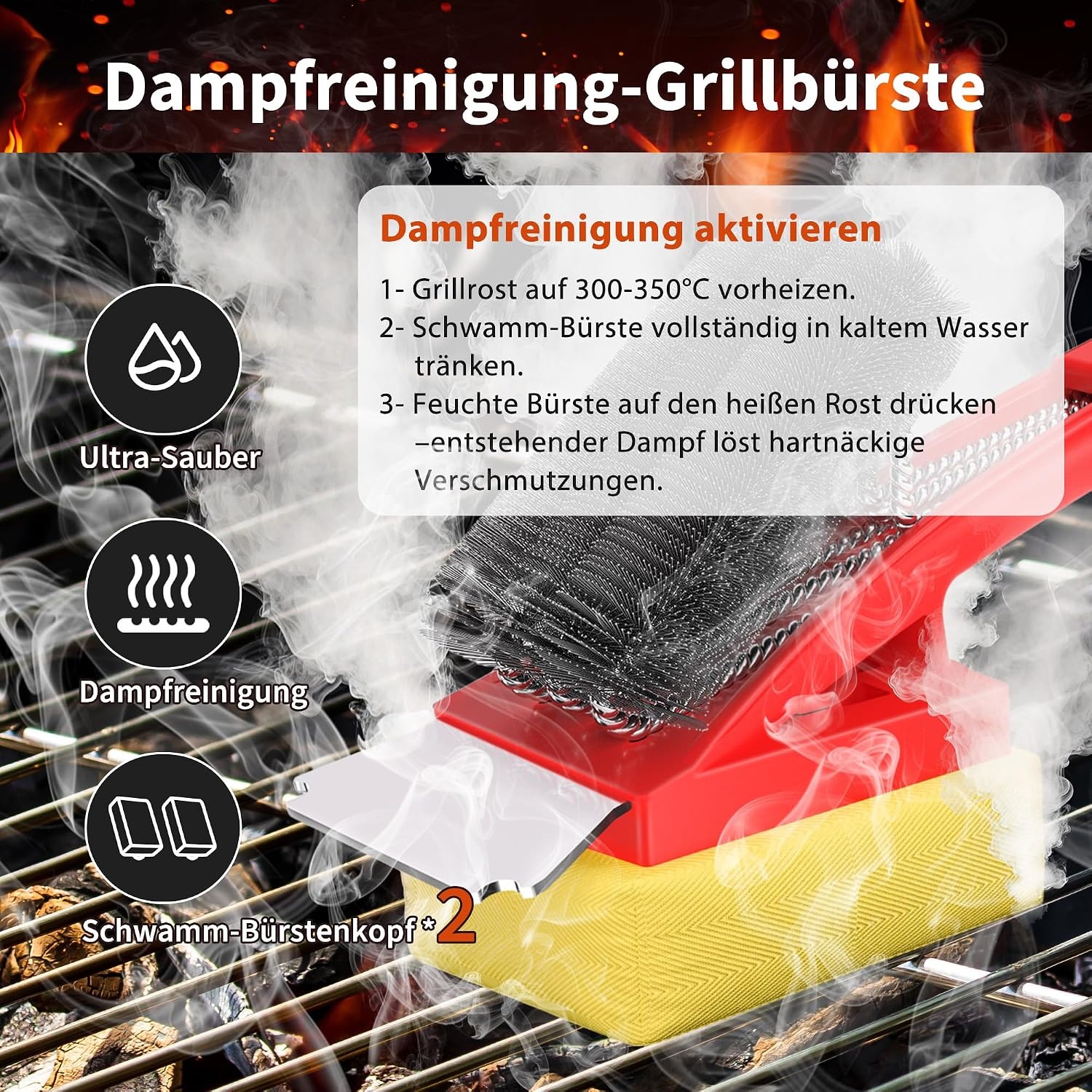 Profi-Grillbürste 45 cm mit Schaber - Rot - 54% Rabatt - Unbenutzt