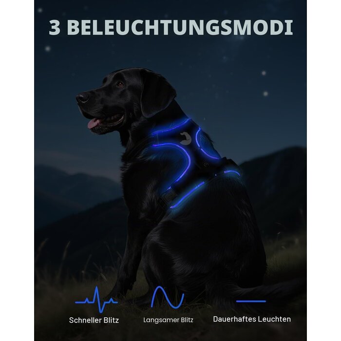Leuchtendes Anti-Zug Hundegeschirr M Schwarz-Blau - bis zu 25,4% Rabatt