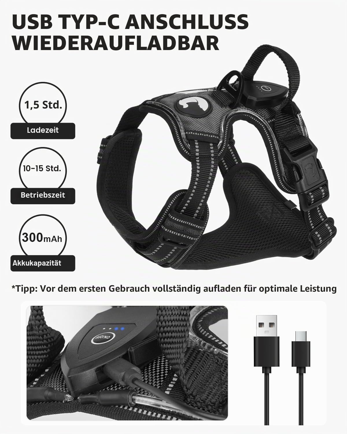 Leuchtendes Anti-Zug Hundegeschirr M Schwarz-Blau - bis zu 25,4% Rabatt