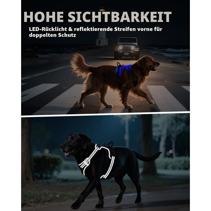 Leuchtendes Anti-Zug Hundegeschirr M Schwarz-Blau - bis zu 25,4% Rabatt