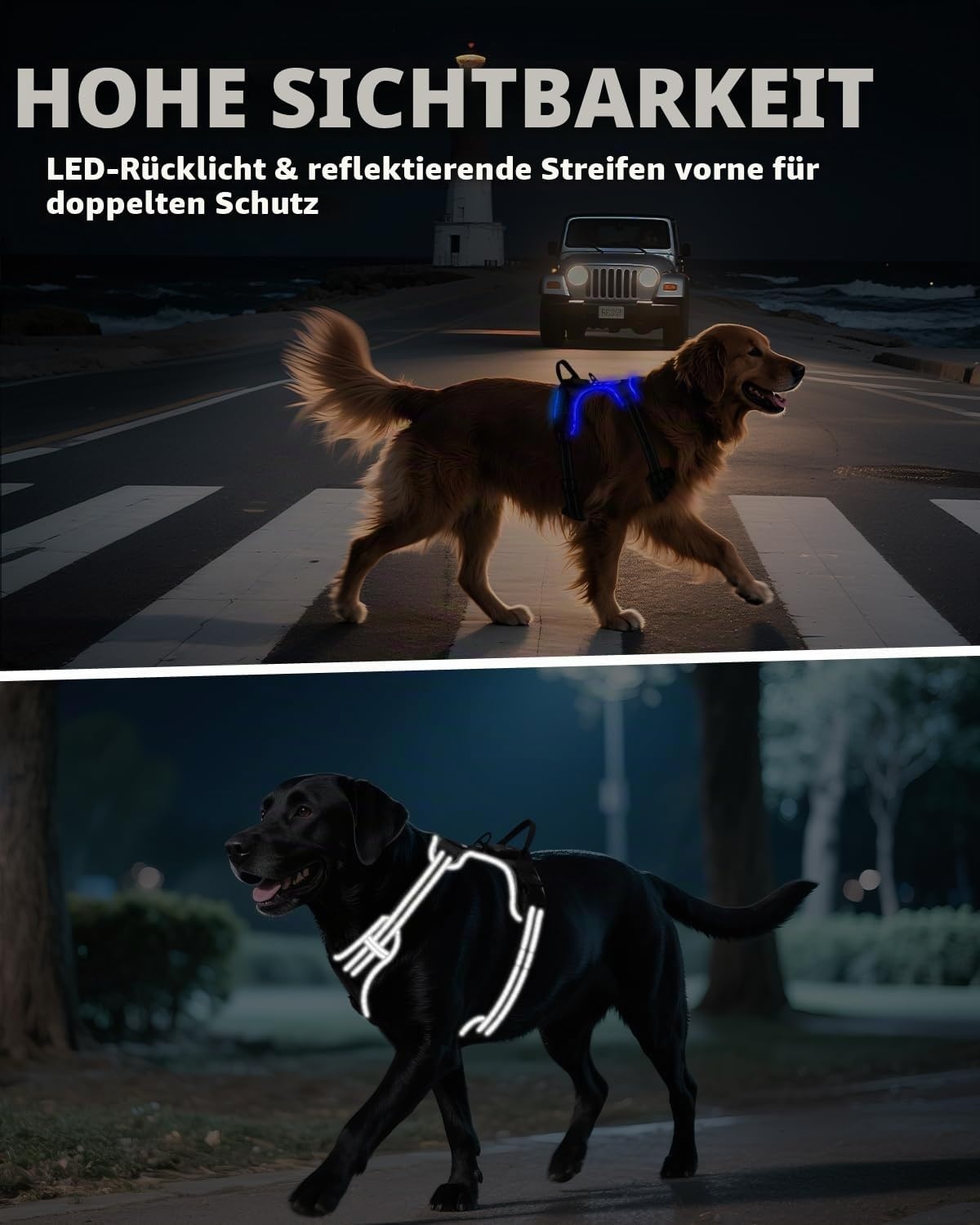 Leuchtendes Anti-Zug Hundegeschirr M Schwarz-Blau - bis zu 25,4% Rabatt