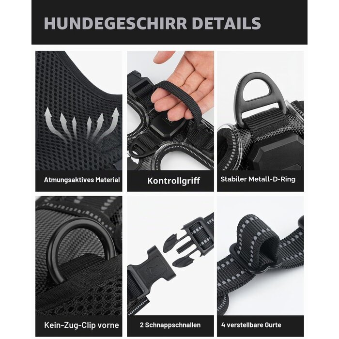 Leuchtendes Anti-Zug Hundegeschirr M Schwarz-Blau - bis zu 25,4% Rabatt