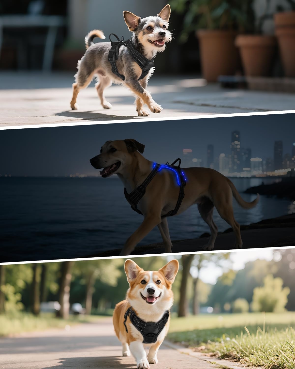 Leuchtendes Anti-Zug Hundegeschirr M Schwarz-Blau - bis zu 25,4% Rabatt