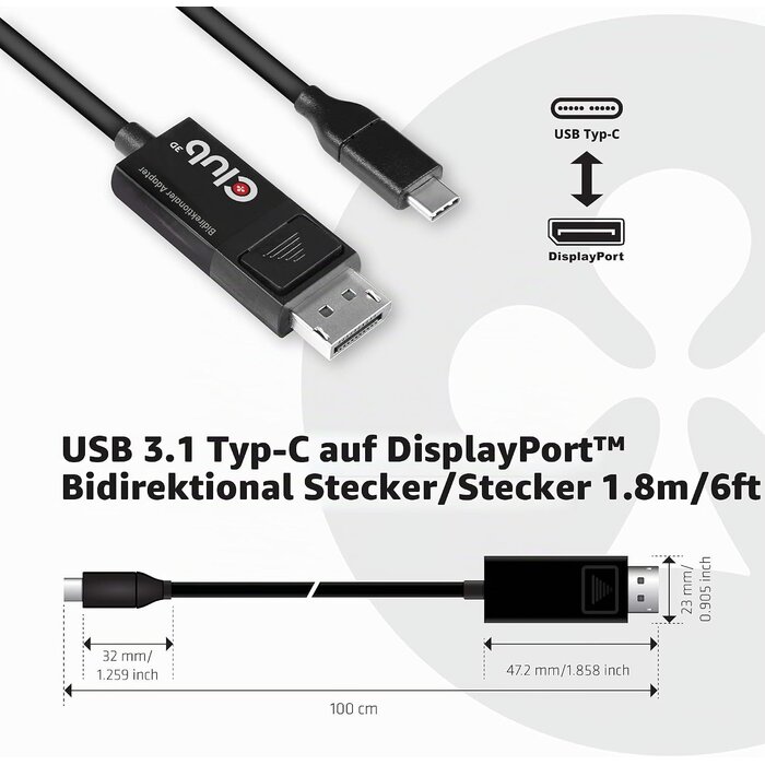 USB-C zu DisplayPort 1.4 Kabel 1,8m, 8K 60Hz, bidirektional - 73% Rabatt