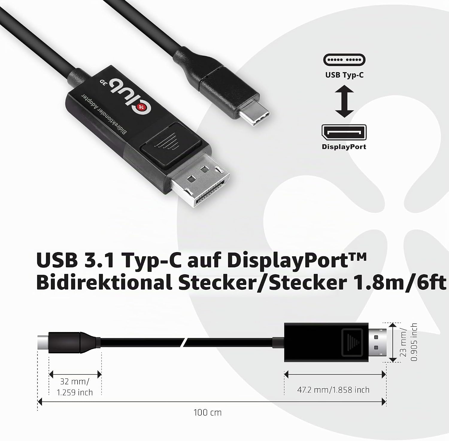 USB-C zu DisplayPort 1.4 Kabel 1,8m, 8K 60Hz, bidirektional - 73% Rabatt