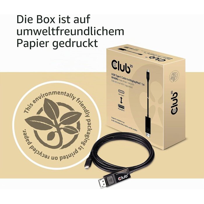 USB-C zu DisplayPort 1.4 Kabel 1,8m, 8K 60Hz, bidirektional - 73% Rabatt
