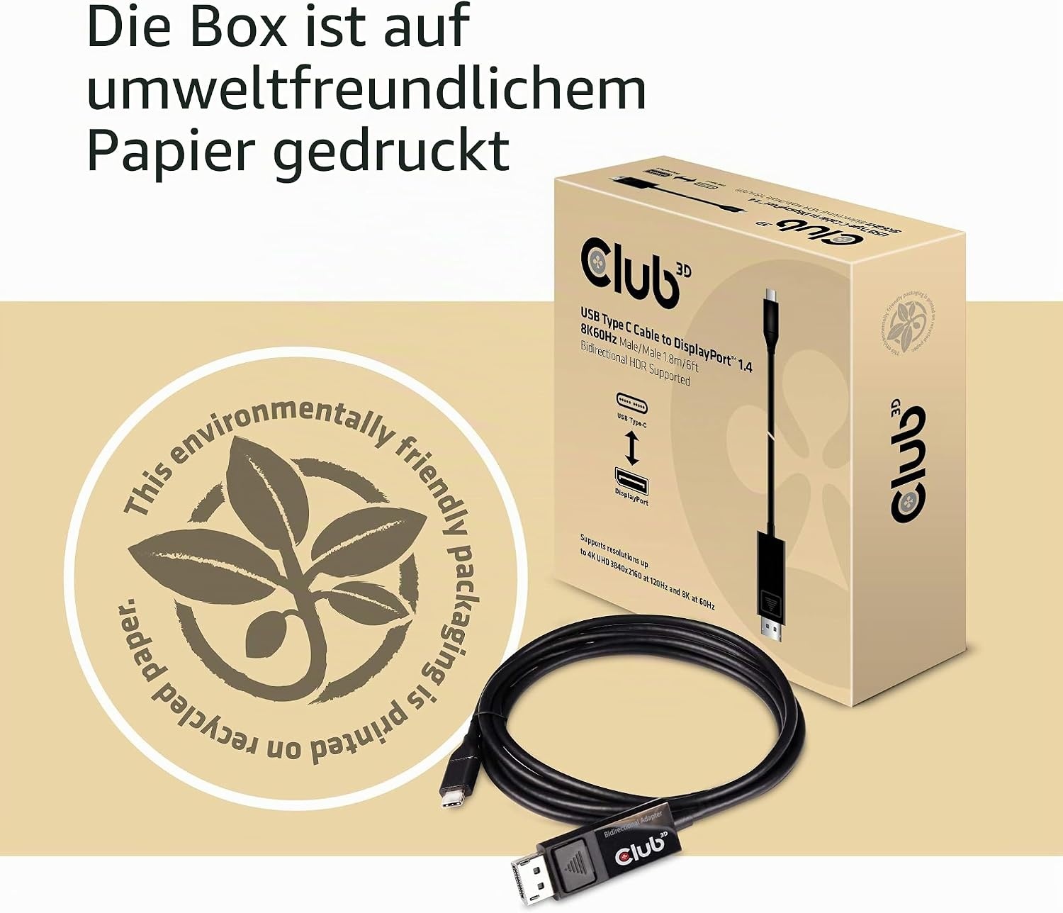 USB-C zu DisplayPort 1.4 Kabel 1,8m, 8K 60Hz, bidirektional - 73% Rabatt