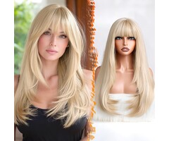 Barsdar Lange blonde Perücke mit Pony - 61 cm Kunsthaar - Sparen Sie bis zu 62%