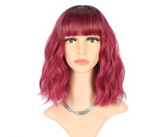 Bob-Perücke mit Pony 30 cm Ombré Schwarz-Rot - Hitzebeständig - bis zu 55% Rabatt