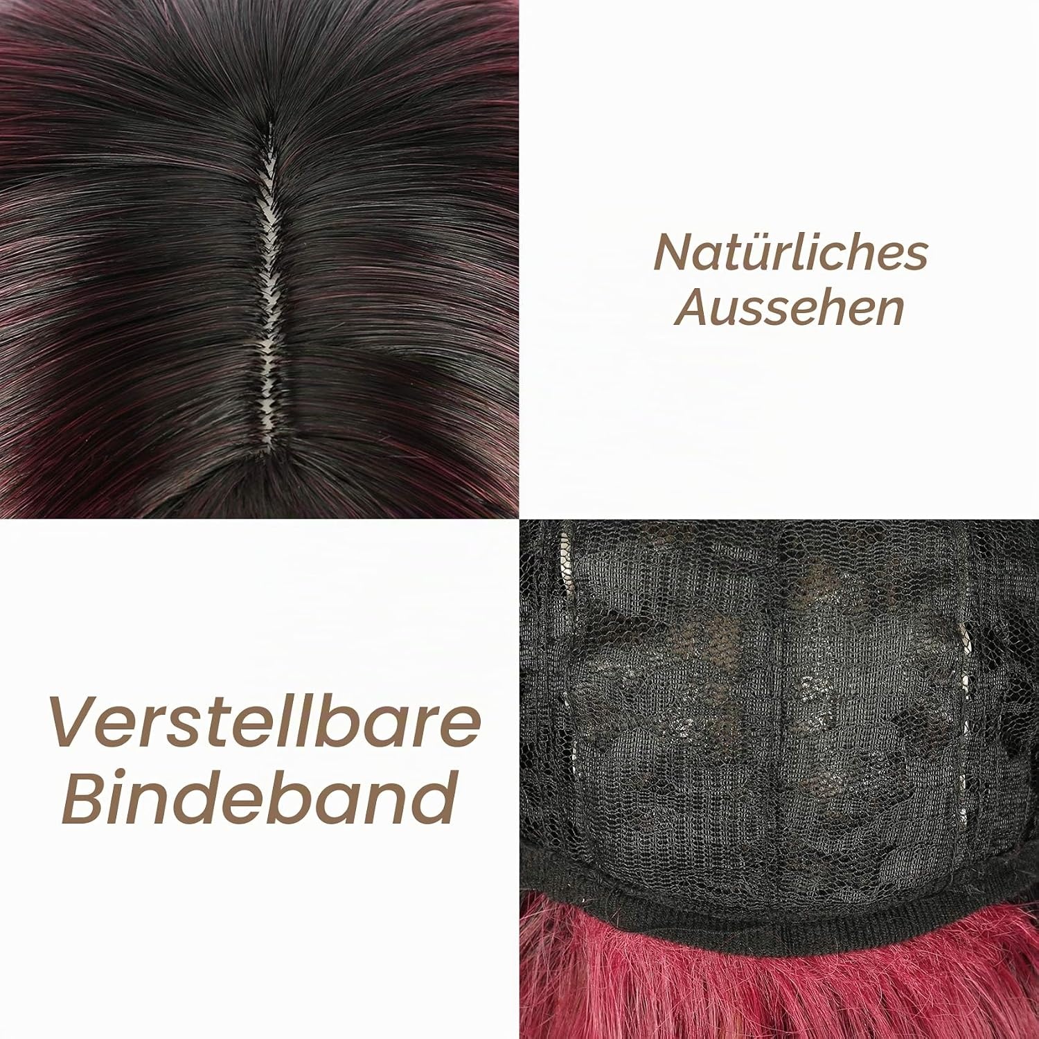 Bob-Perücke Ombré Schwarz-Dunkelrot 30 cm - 66% Rabatt