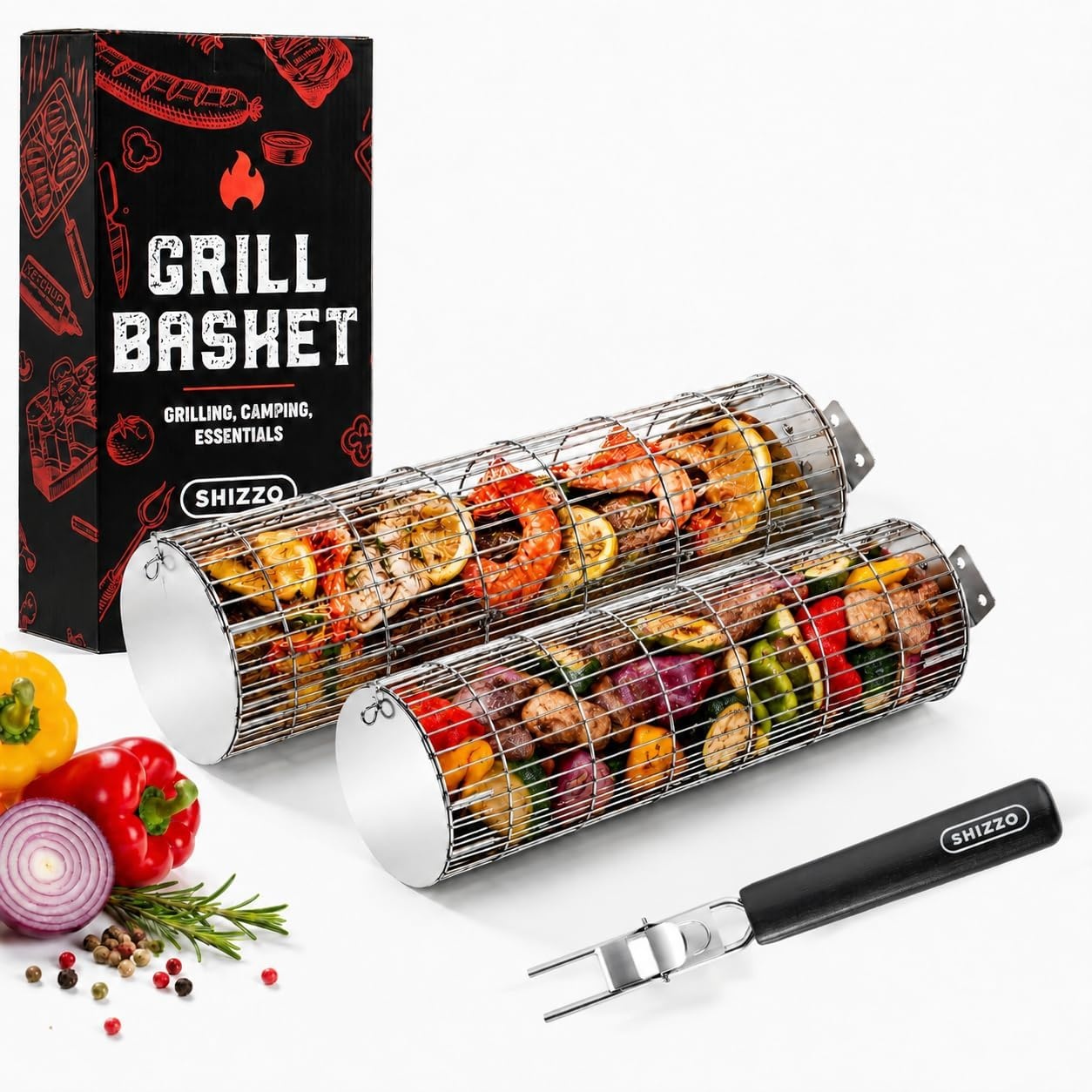 Rollender Grillkorb 2er-Set Edelstahl - Jetzt bis zu 57 % sparen!