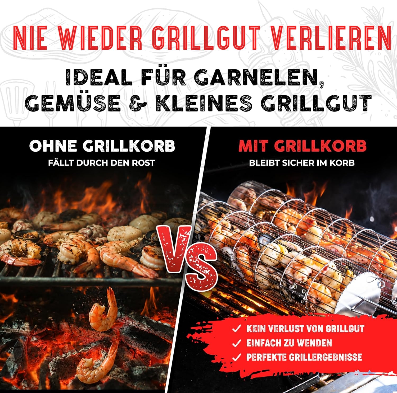 Rollender Grillkorb 2er-Set Edelstahl - Jetzt bis zu 57 % sparen!