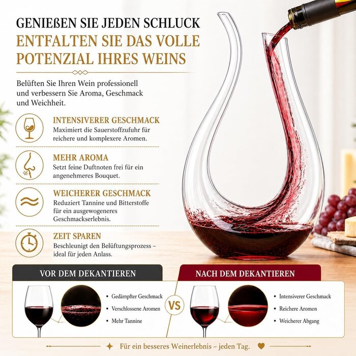 Exklusive Weinkaraffe U-Form 1,5L - Handgeblasen, bis zu 60% Rabatt