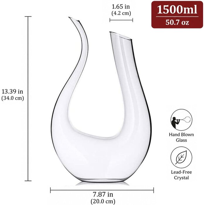 Exklusive Weinkaraffe U-Form 1,5L - Handgeblasen, bis zu 60% Rabatt