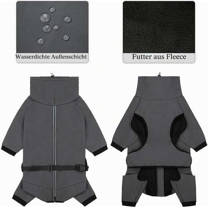 Wasserdichter Hundemantel mit Fleece-Futter - Grau - bis zu 59% Rabatt