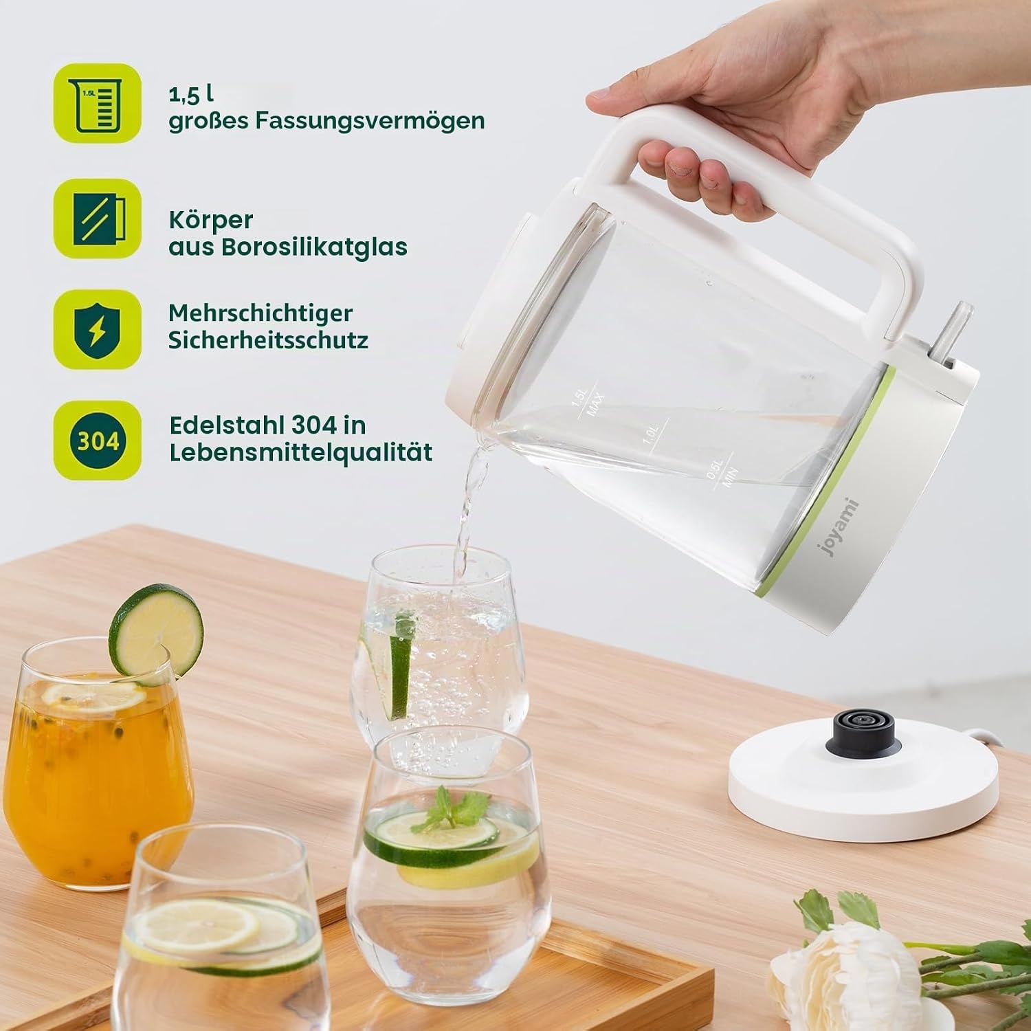 Elektrischer Wasserkocher aus Glas 1,5L 1500W - 29% Rabatt