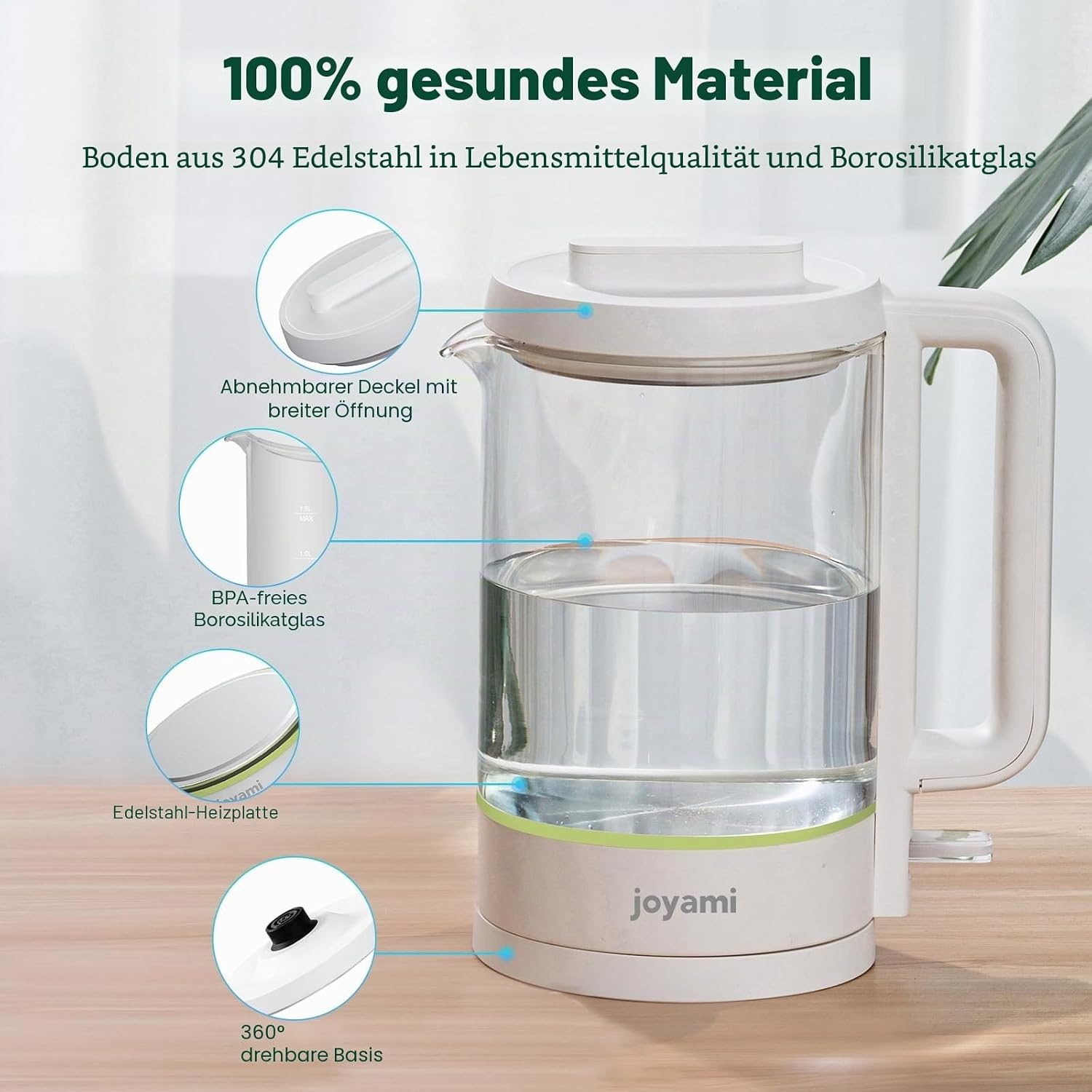 Elektrischer Wasserkocher aus Glas 1,5L 1500W - 29% Rabatt