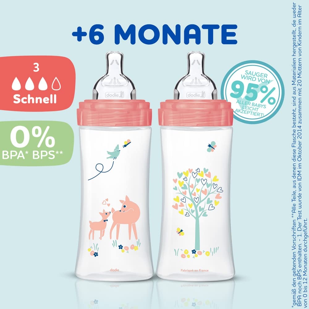 Anti-Kolik Babyflaschen-Set 330 ml ab 6 Monaten, Pastellrosa - bis zu 57% Rabatt