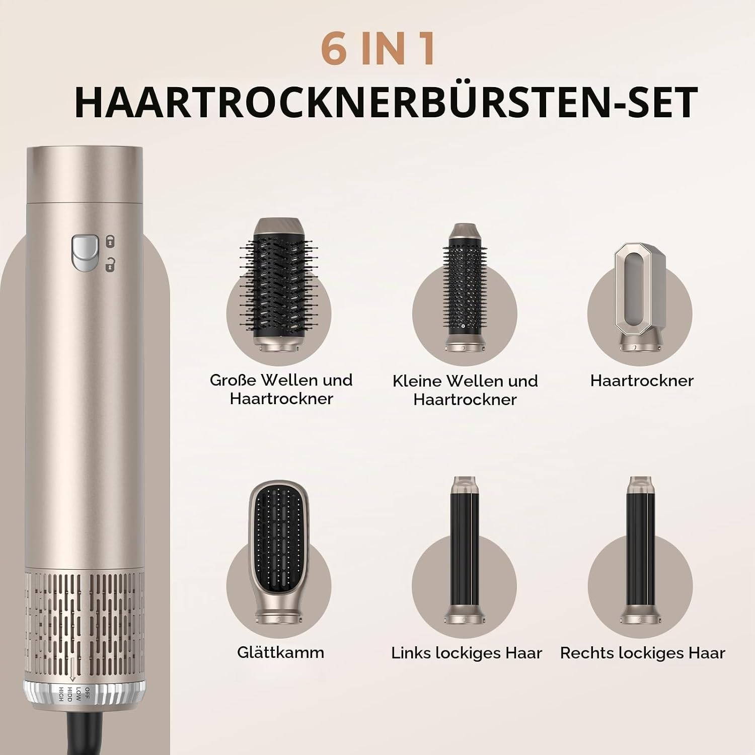 6-in-1 Warmluftbürste & Airstyler - Professionelles Haarstyling bis zu 61% reduziert