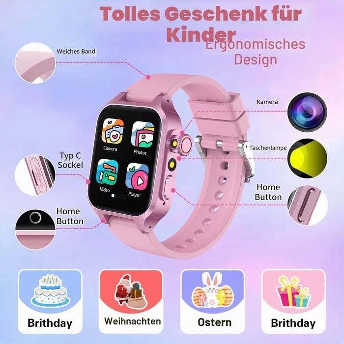 Kinder-Smartwatch mit 32 Spielen & Kamera - Rosa - bis zu 64% Rabatt