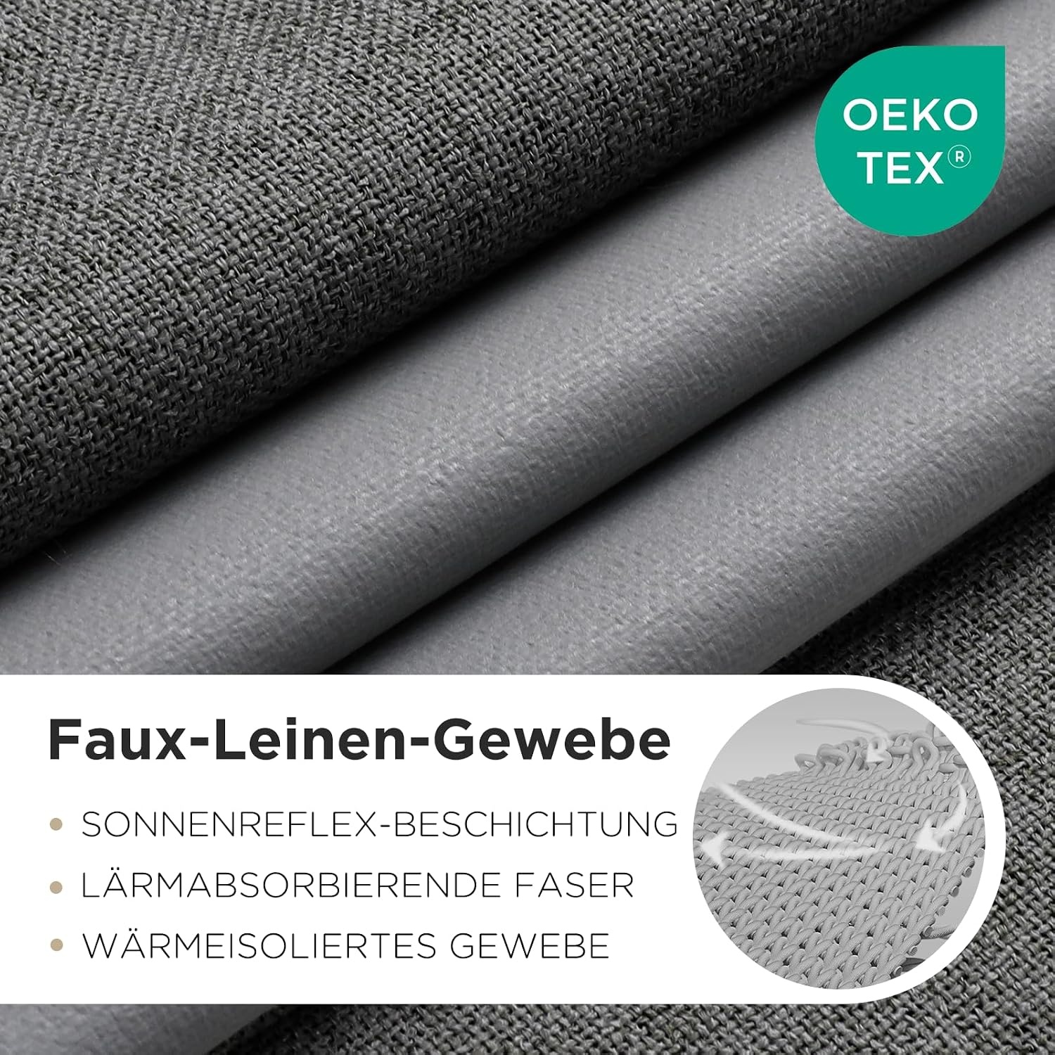 2er-Set Verdunkelungsvorhänge, Leinenoptik, Grau - Jetzt bis zu 59% Rabatt