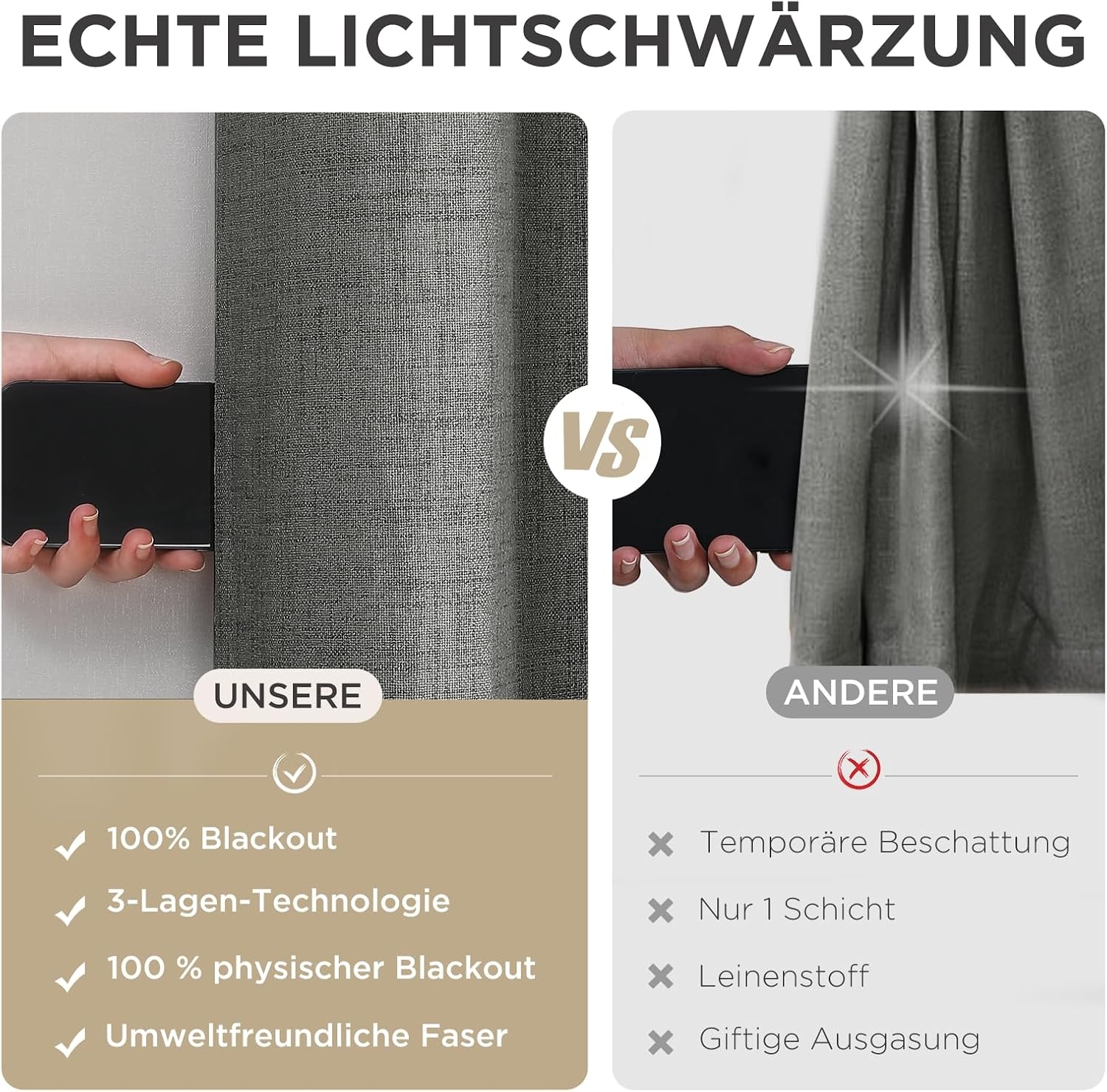 2er-Set Verdunkelungsvorhänge, Leinenoptik, Grau - Jetzt bis zu 59% Rabatt