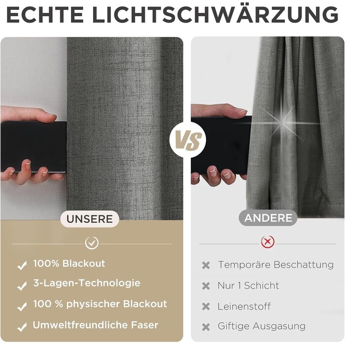 2er-Set Verdunkelungsvorhänge, Leinenoptik, Grau - Jetzt bis zu 59% Rabatt