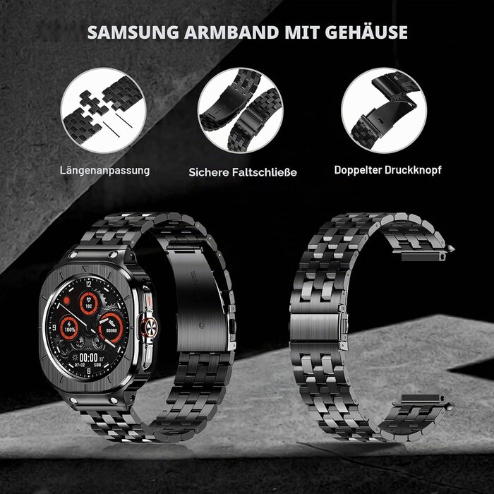 Edelstahl-Uhrenarmband für 47 mm Smartwatch - Schwarz - bis zu 60% Rabatt